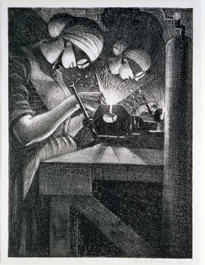 Acetilénhegesztők, 1917 (maratás és szárazhegy) alkotó: Christopher Richard Wynne Nevinson